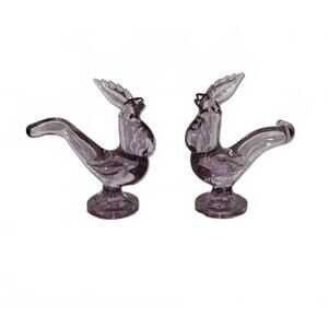 Pair New Martinsville Glass Co Amethyst Glass Barnyard Series Rooster figurines